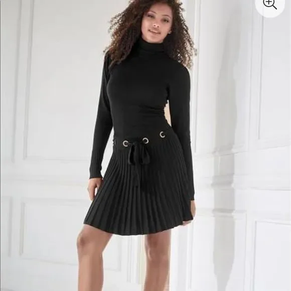 Women's Pleated Sweater Dress Mini - Black, Size XL by Venus Women's Pleated Sweater Dress Mini - Black, Size XL by Venus